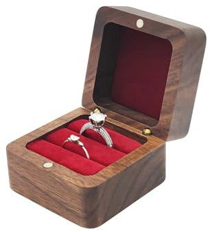 WisePoint Ringschachtel, Mini Jewelry Geschenkbox mit Doppeltem Schlitz, Quadratische Hochzeit Ringschachtel für Ring, Retro Ringe Aufbewahrung für Hochzeit, Zeremonie (rot)