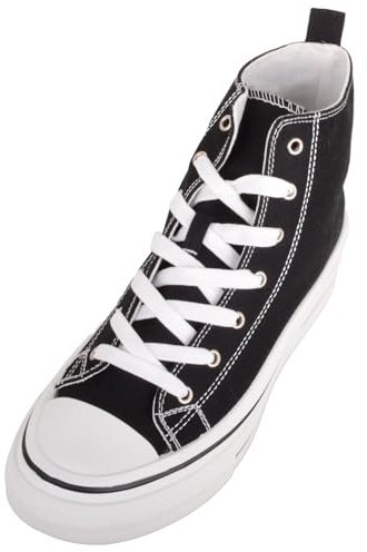 Womens High Top Canvas Lace Up Trainers Sneakers with Platform Sole - Black - UK 8