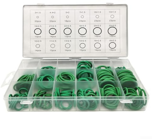 Lot de 225 rondelles de joints en caoutchouc nitrile vert, 18 tailles pour moteurs, outils, voitures, camions, remorques, équipements électroniques, camping-cars