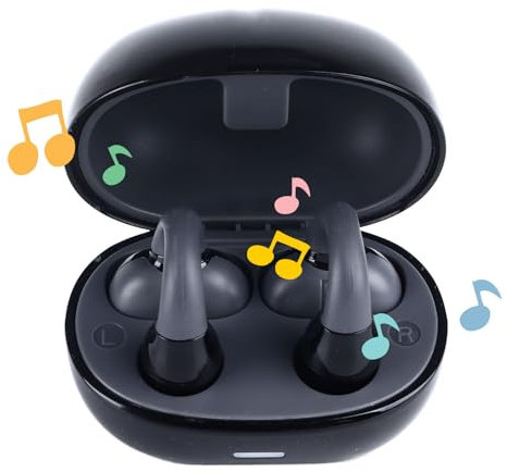 Tonysa Knochenleitungskopfhörer Clip On Earbuds, Bluetooth Verbindung, Leichtes Design, Klarer Klang, Tragbares Ladeetui, Geeignet für Outdoor Sport, Schwarz