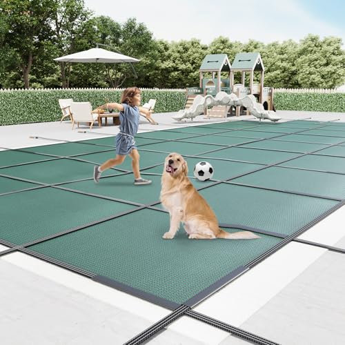 GarveeLife Copertura di sicurezza per piscine interrate rettangolare, 35,6 x 6,6 m, copertura invernale per piscine interrate per la cura di bambini/animali domestici, con capacità di peso di 226,8