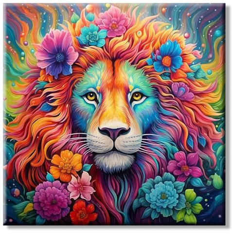 Diamond Painting Erwachsene Tiere Löwe, 5d Diamant Painting Bilder Anfänger, Diy Diamonds Crystal Art Bastelset für Geschenke Wohnzimmer und Schlafzimmer Wanddeko (Groß 40x40cm)