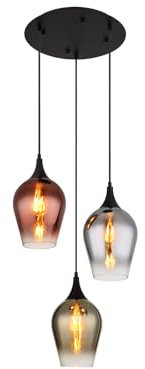 Ausgefallene Pendelleuchte 3-flammig Lampenschirme Glas Bunt, Ø45cm