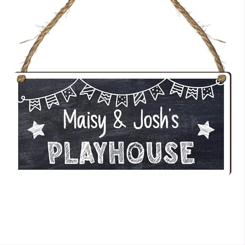 Personalised Playhouse Plaque – Customisable Children's Playhouse Sign for Indoor or Outdoor Use – for Kids' Playrooms or Garden Playhouses (Black, Mdf Wood Indoor Use Only)