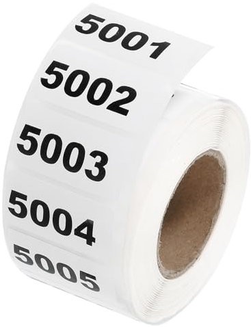 QUARKZMAN 1 Rolle Zahlen Aufkleber, 5001-6000 Number Stickers Nummern Aufkleber Selbstklebende Zahlen Klein 7 * 10mm Weiß