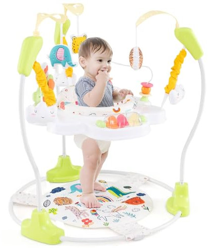 Maxmass Baby Activity Jumperoo, Height Adjustable Toddler Bouncer with 9 Interactive Toys, 360° Rotating Seat, Music, Lights&Sounds, Infant Play Center for 6 Months+, 87x87x94cm (Yellow)