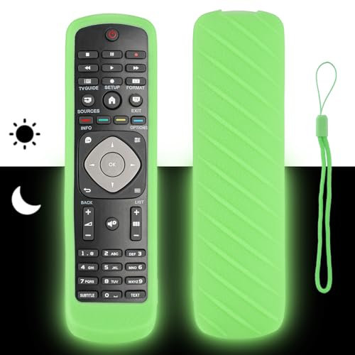 Custodia Telecomando in Silicone Compatibile Con Philips UHD LED TV RM-L1225 Telecomando Copertura Protettiva Antiurto Con Verde Fluorescente e Cordino