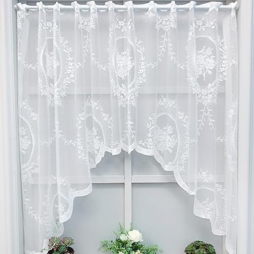 Kurzgardine Modern,Scheibengardinen Wohnzimmer Vorhang Kurz Weiß Spitze Scheibengardine Balkontür Gardinen Lichtdurchlässige Vorhänge 100 X 150 cm