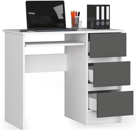 BDW Computertisch mit 3 Schubladen und Einer ausziehbaren Schublade für die Tastatur. EIN Schreibtisch für einen Desktop- oder Laptop, Schule und Jugendschreibtisch 90x77x50
