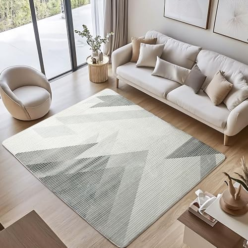 ASIinnsy Teppich Wohnzimmer Schlafzimmer Kurzflor Modern Großer Rutschfest Weich Abstrakt Esszimmer (Geometrisch Grau Weiß, 160 x 200 cm)