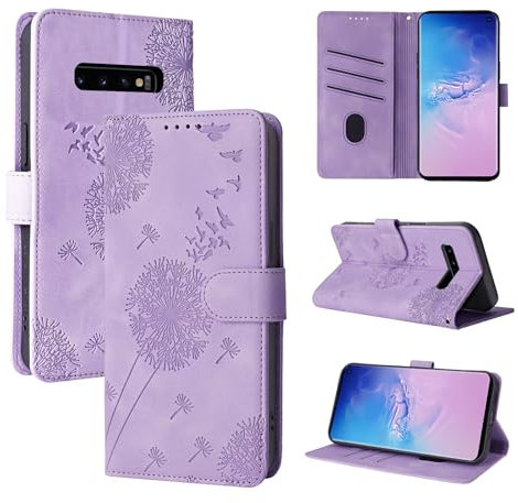 Rostsant Handyhülle für Samsung Galaxy S10 Löwenzahn PU Leder Samsung Galaxy S10 Flip Case Brieftasche Tasche Hülle Magnetisch Handyhülle für Samsung Galaxy S10 Violett