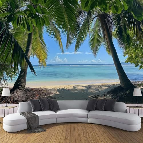 DLERFLOVR Papier Peints Panoramique Île Tropicale - Poster Geant Mural 3D Océan De Cocotiers Papier Peint,Pour Salon Chambre D'Enfant Coucher Maison Décoration Murale 300X210Cm
