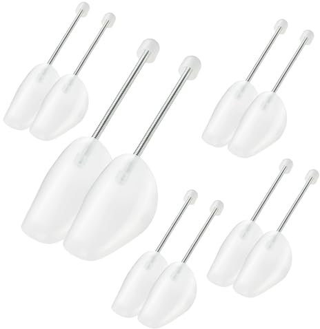 DUBUOZA Set de 5 Pares Horma Zapatos Ajustable,Hormas Para Zapatos Hombre,Zapatos de Plástico Soporte de Resorte,Adecuado Talla 39-47, Transparente，Adecuado para zapatos de cuero y zapatos deportivos