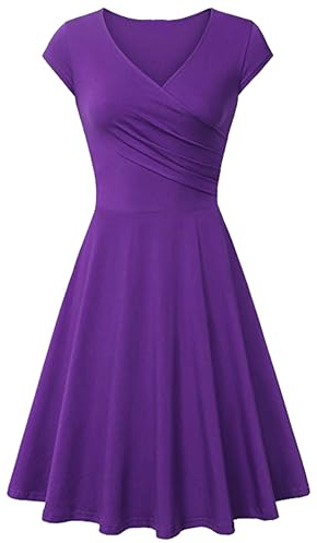 BOFETA Femmes Cocktail V Cou Swing De Couleur Solide Midi Robe De Ligne