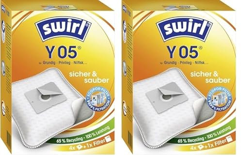 Swirl Y 05 EcoPor Staubsaugerbeutel für Grundig, Privileg, Nilfisk, 4 Beutel, Weiß (Packung mit 2)