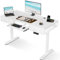 OffiGo Height Adjustable Desk with Double Drawers, 120 cm Standing Desk with Keyboard Tray, Electric Computer Table with Power Socket, Sit Stand Desk for Home Office, White