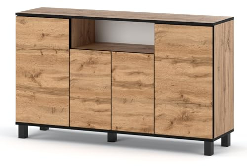 MRBLS_HOME Skandinavische Kommode - Sideboard Holz 140x80x35 cm (B/H/T) für Wohnzimmer, Flur oder als Kommode Schlafzimmer - Minimalistisches Design - Hohe Qualität (Wotan)