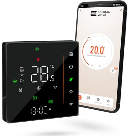 Thermostat für Elektrische Fußbodenheizung - Smart WIFI Programmierbar Raumthermostat Kompatibel mit TUYA, Google Home und SmartLife - 16A 60 mm Unterputz Bodenfühler
