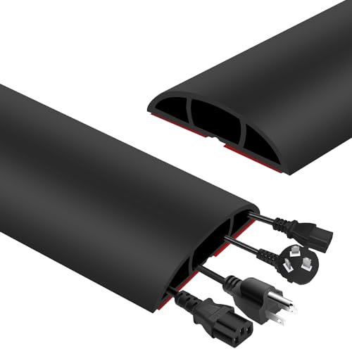 Adiwo Passe Câble Sol D’Usage Léger, 2m 22 * 22 * 5.1cm Passage Plancher, Goulotte Protection des Fils avec 3 Passages pour Câbles, pour Utilisation dans Les Bureaux Les Usines Les Entrepôts(Noir)