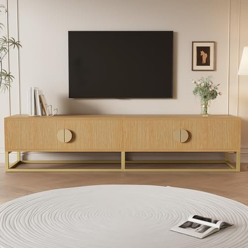 Kebnor Mobile TV da 180 cm con venature in legno – moderno armadio per sala da pranzo, 4 ante, maniglie semicircolari