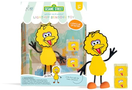 Glo Pals - Sesamstraße Wasseraktiviertes Badespielzeug mit 2 wiederverwendbaren Leuchtwürfeln für sensorisches Spielen - Big Bird