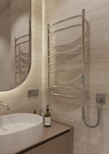 Elna Scaldasalviette Elettrico Cromato - Scaldasalviette 109W - 805x480mm - Certificato IP44 - Riscaldamento in acciaio inox per bagno - Con termostato e timer 3h - Sicuro e a risparmio energetico