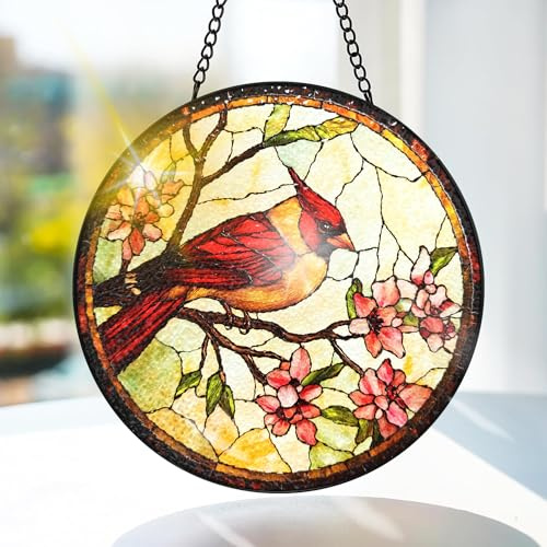 Bimkole Vogel Buntglas Sonnenfänger Fensterschmuck hängend - Blumen Fensterdeko Hängend - für Garten, Fenster und Tür, Weihnachten, Handgefertigter Sonnenfänger Dekor 20x20 cm