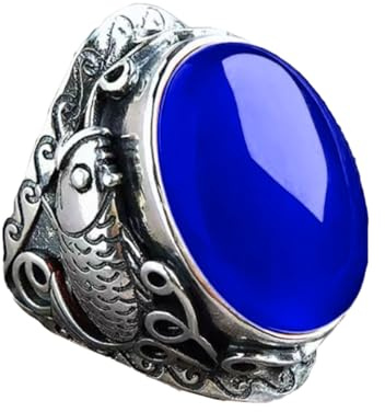 Auriselle Herrenring Verstellbar Zirkon-Einlage Totem Koi Vintage Wikinger Retro Offener Ring Daumenring Gothic Punk Schmuck Geschenke für Männer Jungen Vater, Blau