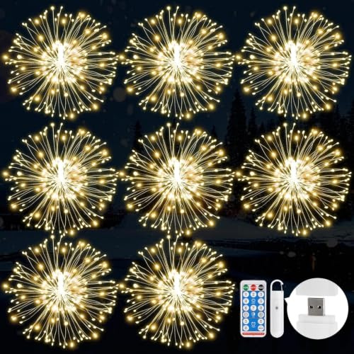 KIKILIVE 8 Stück USB Feuerwerk Lichterkette, 120 LED, 8 Modi | Hängende Lichter, perfekt für Weihnachten, Hochzeitsfeier und Gartendekoration, schafft gemütliche Atmosphäre