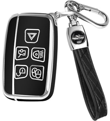 Coque de clé Compatible avec Land Rover Range Rover Evoque, Sport, Velar, Discovery, Jaguar XJ, XF, 5 Boutons, Accessoire Porte-clés, Noir