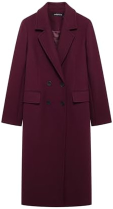 Beedleworld Elegant faux wool blended ladies windbreaker lapel double-breasted long spring, autumn and winter coat(S)