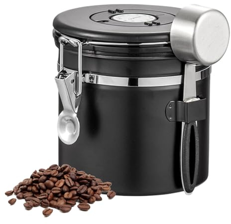 Générique Boîte À Café | Rangement Pour Café Moulu Et Grains - Pot Avec Cuillère Mesureuse Et Traqueur Date Pour Cuisine Maison Restaurant Boulangerie