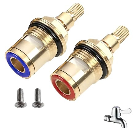 Pack de 2 Cartouches de Robinet en Céramique 1/4 Tour, 20 Flutes, Remplacement pour Robinets de Douche avec Rondelles, Kit de Réparation de Joint en Laiton Massif et Céramique