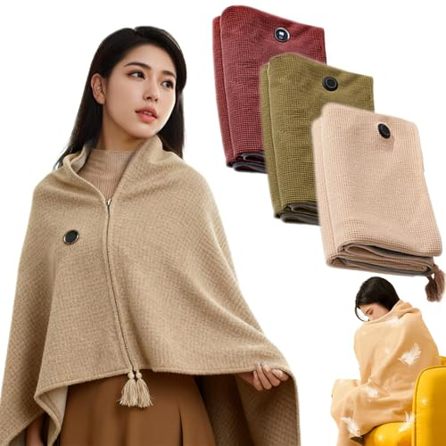 Portable Heated Wearable Blanket, Heated Shawl Wraps for Women with 3 Heat Levels 8 Heating Electric Wrap, USB Powered Cordless Heated Blanket for Home Travel Camping (Apricot, Without Power Bank)