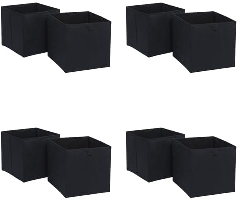 OHS Set of 8 Matte Velvet Storage Boxes Home Organiser Toys Clothing Bathroom Pop Up Foldable Collapsible Cube Storage Boxes Space Saving Shelves Organiser Cube Baskets, Black