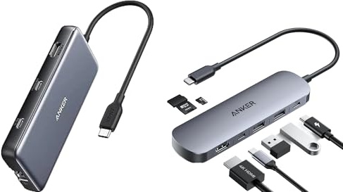 Anker USB C Hub with Ethernet, 8-in-1 Multiport Ethernet Adapter with 4K 60Hz HDMI Port & USB C Hub, 7-in-1 Multi-Port USB Adapter for Laptops