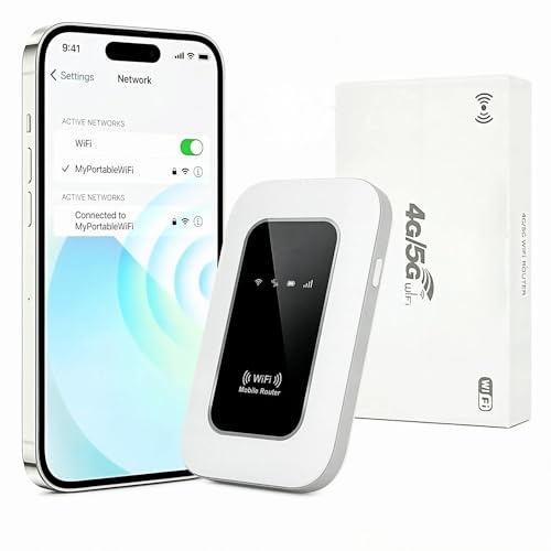 Router WiFi 5G Portátil Ultraligero – hasta 14h de Autonomía (Batería 2100mAh), Conexión para 10 Dispositivos, Compatible con Todos los Operadores, Seguridad WPA2, Ideal para Viajes y Teletrabajo.