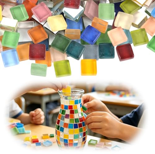 1 Pièces Transformez Vos Espaces avec 1000g de Pierres de Mosaïque Colorées, Pierres de Mosaïque en Verre Carrées 1×1cm, 1×1cm Carreaux de Colorés, Artisanat et Décoratio