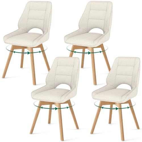 WAFTING 4er Set Drehbar Esszimmerstühle mit Massivholz Holzbeine,Beige | Nordische Stühle Esszimmer mit Ausgesparter Rückenlehne, Massivbuchenbeine Stabil Für Esszimmer, Küche, Wohnzimmer