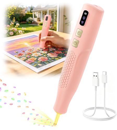Elektrischer Diamond Painting Stift mit Licht Kabellos & Wiederaufladbar 5-H-Laufzeit, 2 Saugmodelle, Ergonomischer Griff Diamond Painting Zubehör für Mütter/Frauen/Liebhaber von Diamantmalerei