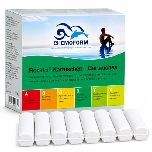 Chemoform Lot de 8 cartouches de floculant pour piscine 1 kg (8 x 125 g) | Contre la turbidité et les substances en suspension, pour l'écumeur, 1 cartouche de 40 à 50 m³, effet durable