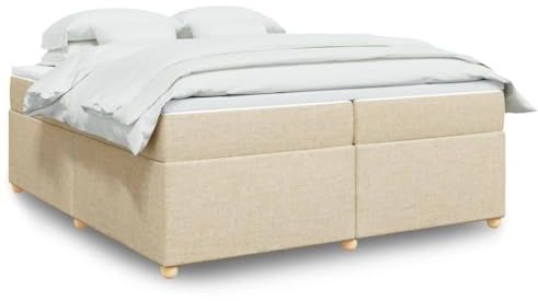 YNGBHFNOP Boxspringbett mit Matratze 200x200 cm Creme Stoff Bettgestell mit Lattenrahmen Taschenfederkernmatratze und Topper 5 cm Schaumstoff Online kaufen