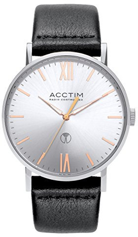 Acctim 60413 Sterling Dual Band Radio Controlled Watch Silver on Black Leather