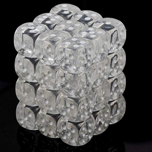 Chessex Translucent 12mm d6 with pips Dice Blocks (36 Dice) - Clear w/White