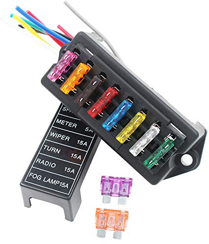 Gebildet 32V 40A 8 Voies Standard Boîte à Fusibles avec Fil, 6,3 mm Porte-Fusible à Lame, 2 Entrées 8 Sorties, Bloquer avec Fusée à Disque Libre de 10 pièces, pour Auto Voiture Bateau Marine Trike