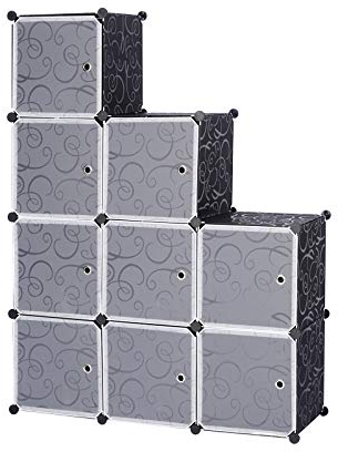 WOLTU Garderobenschrank DIY Kleiderschrank Regalsystem Steckregal Aufbewahrung Lagerregal Bücherregal mit Tür, 9 Fächer, Kunststoff, 111x37x111cm, Schwarz