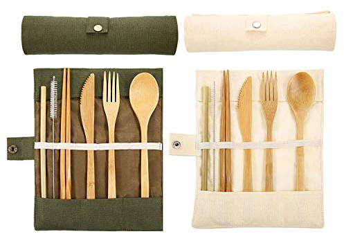2 couverts en bambou, couverts en bois, couverts de camping avec sac, adaptés à un usage quotidien, voyage, camping