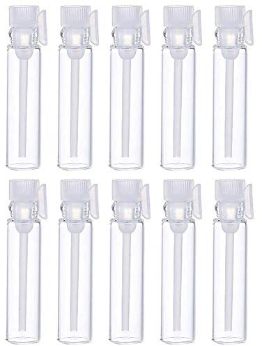 100 Pcs Empty Perfume Sample Bottles Mini Glass Refillable Sample Vial Containers with Clear Cap for Aromatherapy, Essential Oil, Fragrance and Liquid (1ml)