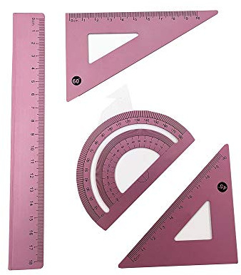 Accod Aluminum Alloy Ruler Set: Stainless Steel Scale Ruler, Math Geometry Tool (Pink, 18cm)