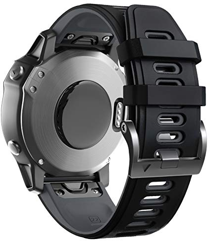 ANBEST Armband für Garmin Fenix 6 Pro/7 Pro/Epix 2/Fenix 8 47mm Armband, 22mm Quick Fit Armbänder für Fenix 7/6/5/Epix Pro 47mm/Descent G1/Forerunner 955/945/965 Silikon Ersatzarmband, Schwarz/Grau